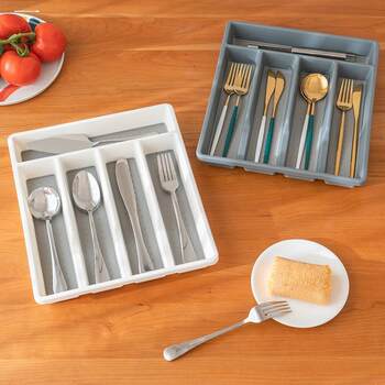 .japanese style household kitchen cabinet drawer built-in finishing box, cutlery, fork, tableware, chopsticks, spoons, plastic partition storage