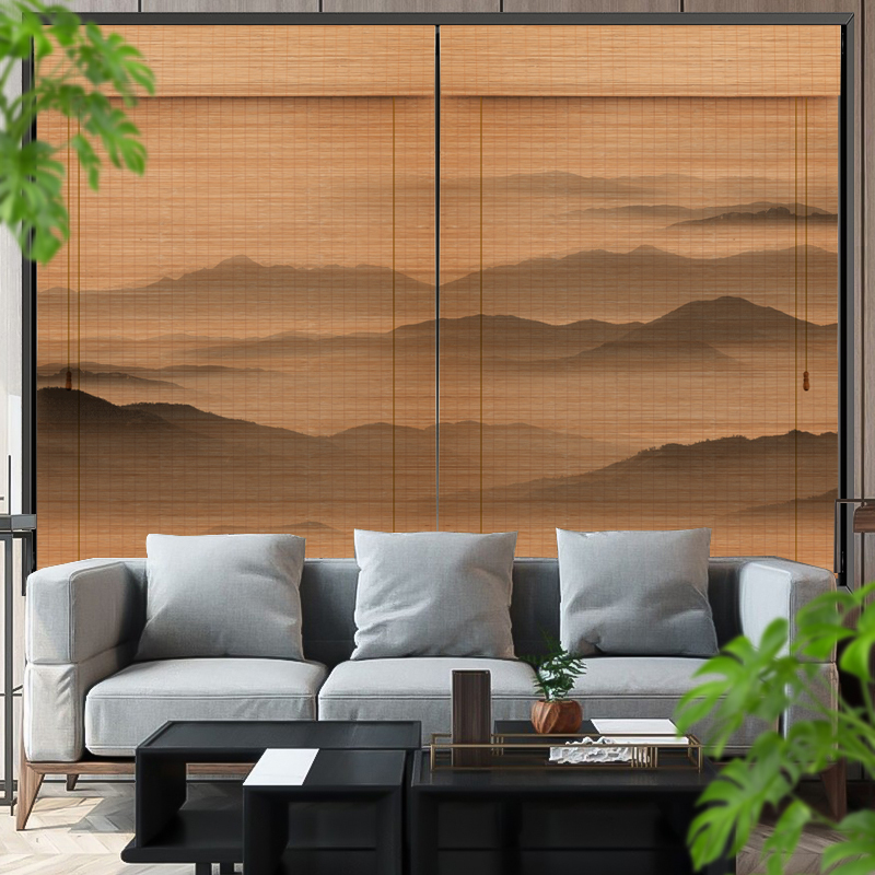 New Chinese-Style Printed Bamboo Curtain, Roller Blind, Study Room, Tea Room Door Curtain, Partition Hanging Curtain, Screen, Sunshade, Heat Insulation Bamboo Curtain