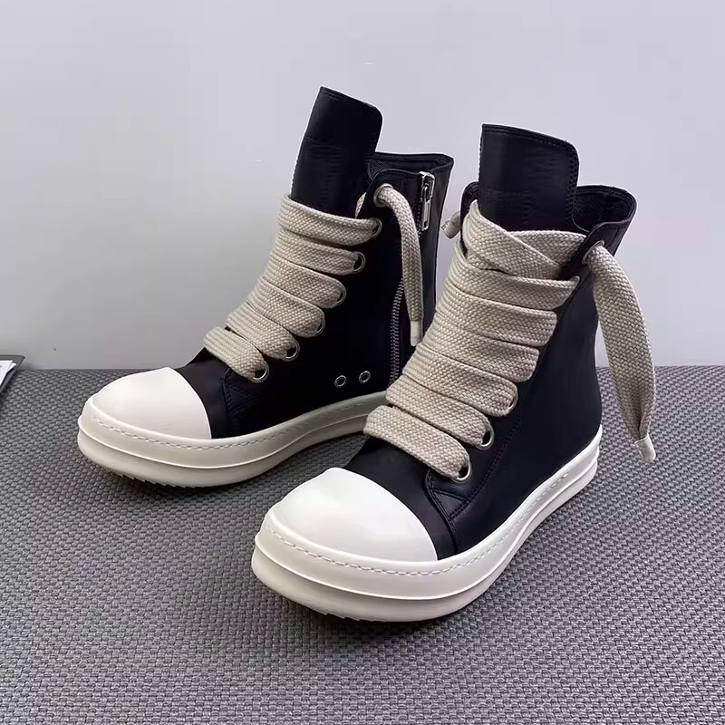 Men's Shoes, New Autumn Style, Thick Laces, High-Top Leather Surface, Thick Sole, Height-Increasing Couple Sneakers, Milky Sole, Versatile Casual Shoes