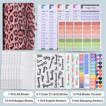 Creative Leopard Print Planner A6 Ledger Binder Cash Budget Macaron Notebook Zipper Bag Notepad