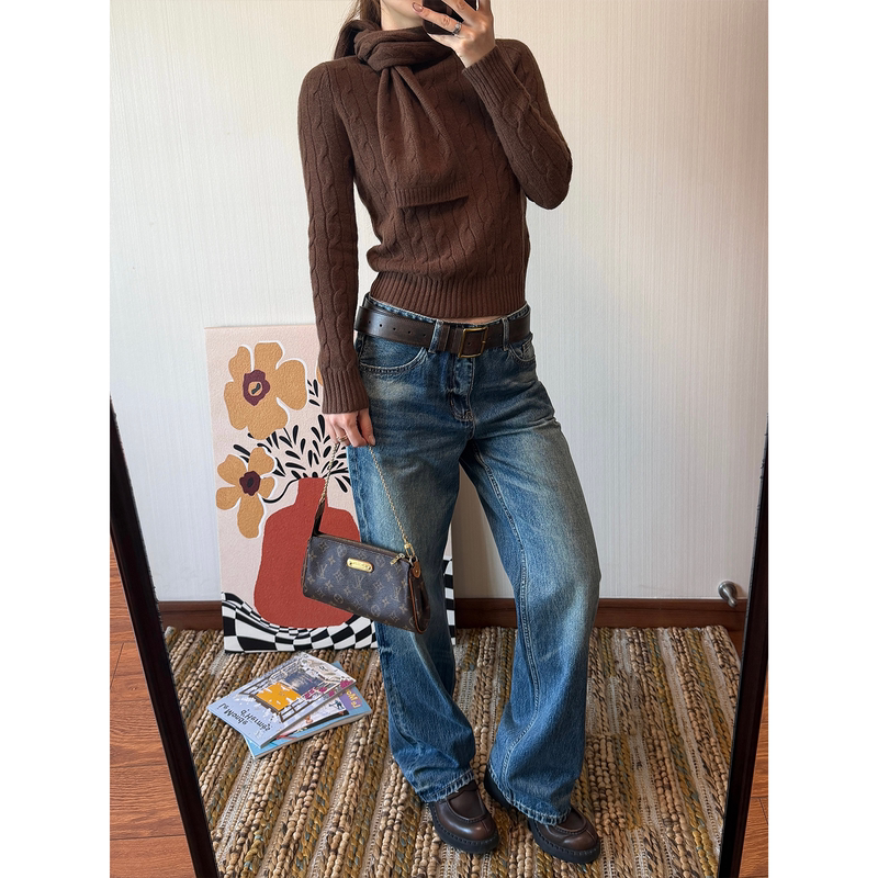 Unvvork Retro Washed Loose Casual Denim Straight-Leg Pants