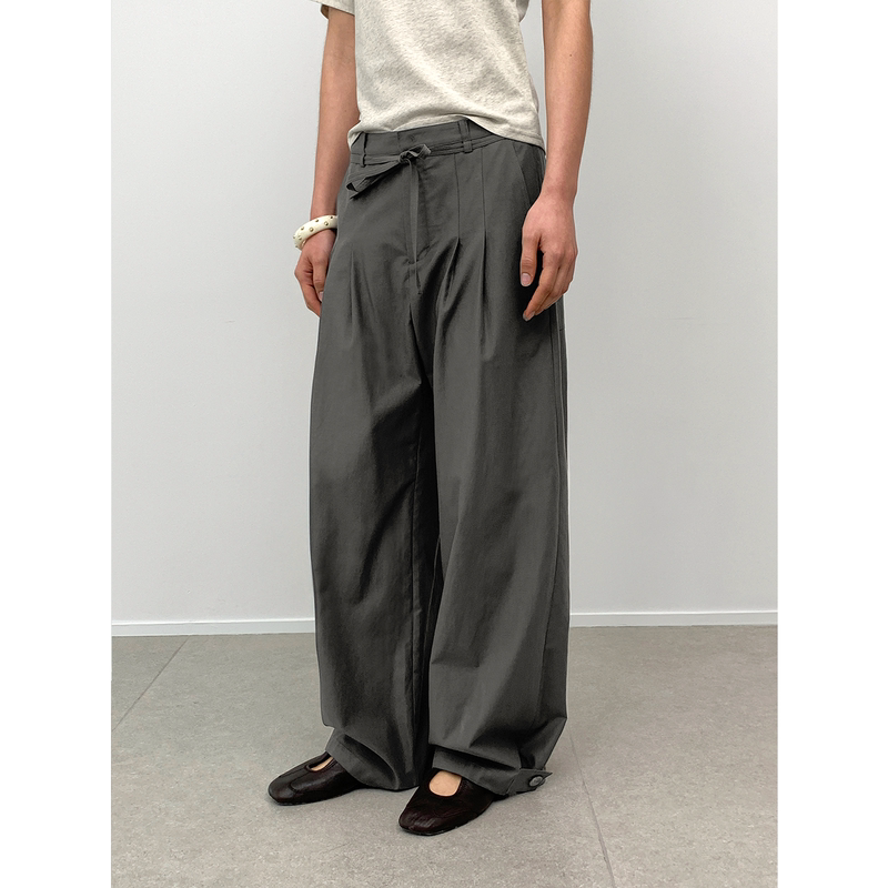 Unvvork Pleated Double-Pleat Design Drapey Casual Versatile Wide-Leg Loose Trousers