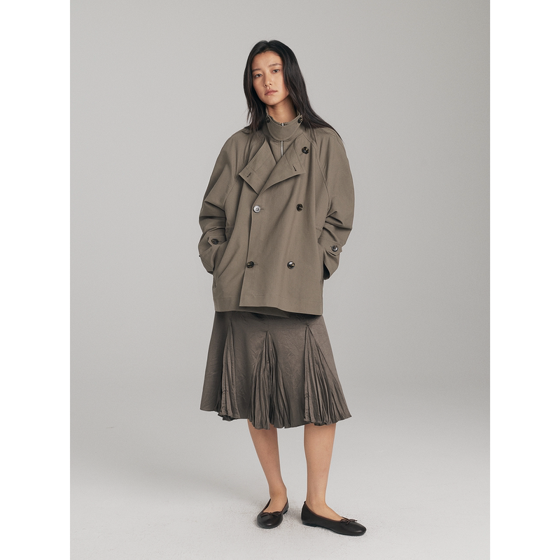 Unvvork Double-Breasted Multi-Layered Loose-Fitting Stand Collar Trench Coat Unvvork Double-Breasted Multi-Layered Loose-Fitting Stand Collar Trench Coat