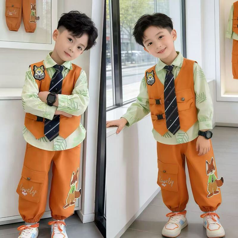 Children's Autumn Clothing Zootopia Nick the Fox Boys' Autumn Vest Three-Piece Set Cartoon Performance Workwear Set Children's Autumn Clothing Zootopia Nick the Fox Boys' Autumn Vest Three-Piece Set Cartoon Performance Workwear Set