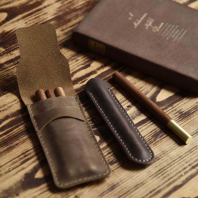 Hand-Stitched Cowhide Pen Case, Vintage Artistic Crazy Horse Leather Fountain Pen Protective Cover, Genuine Leather Pen Sleeve, Single Pen Storage Pouch