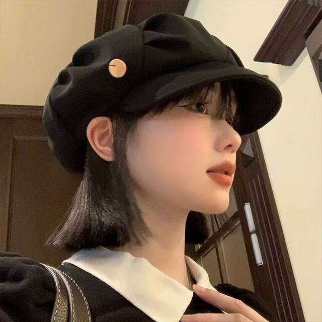 Octagonal Hat That Makes the Face Look Smaller, Painter's Travel Korean Style Beret, New Casual Cloud-Like Versatile Hat with Pleats