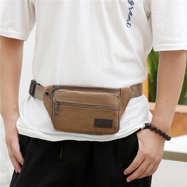 Canvas Sports Waist Bag for Men and Women, Large Capacity, Durable and Wear-Resistant, Work Belt Bag, Large Screen Phone Bag, Business Cashier Bag