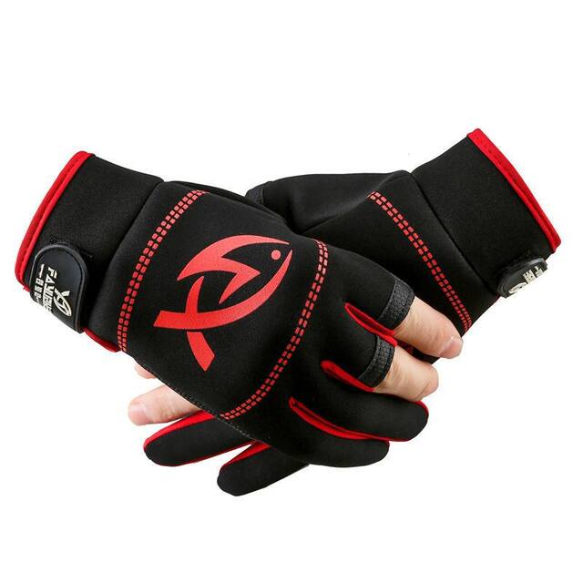 Thickened Warm Fishing Gloves, Non-Slip, Thickened, Three-Fingered, Waterproof, Outdoor, Sun-Protective, Breathable, Wear-Resistant Gloves, Fishing Gear