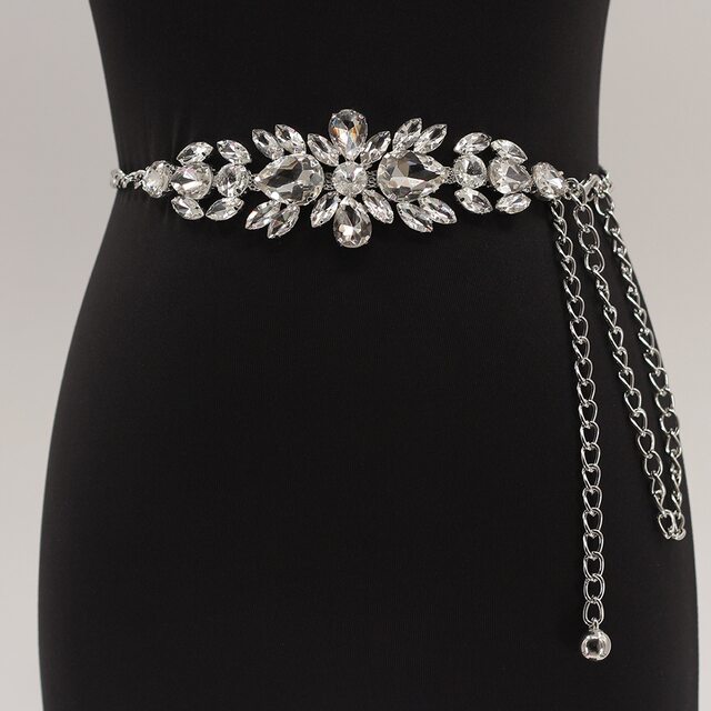 New Style Women's Rhinestone-Embellished Chain Belt, High-End Gold Waist Chain, Fashionable Dress and Evening Dress Accessories for Women