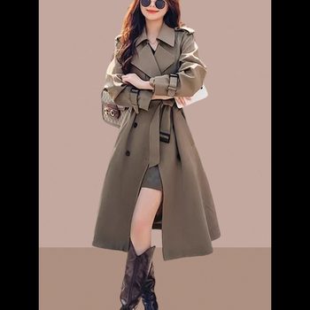 Thickened women's coat spring and autumn new british style windbreaker for small people european hot style mid-length coat winter