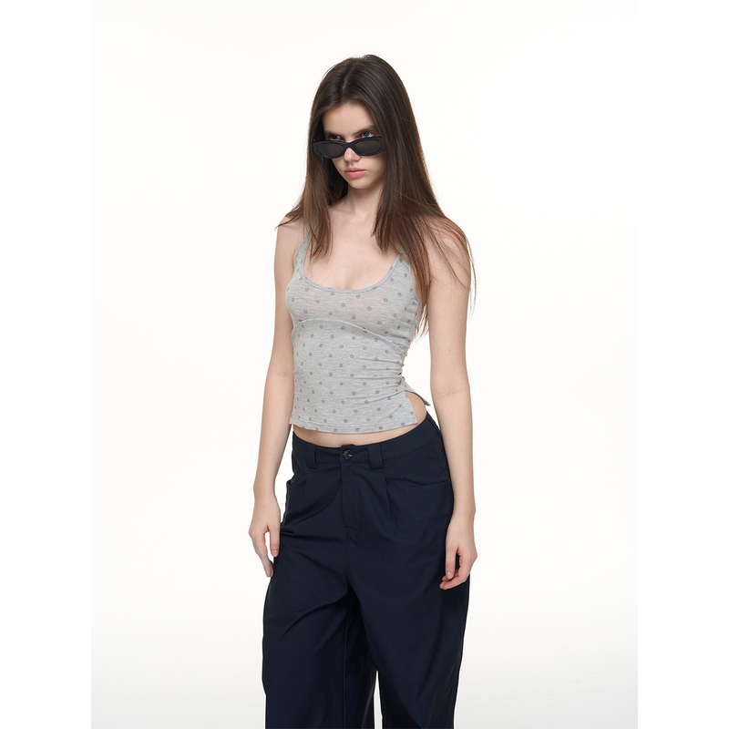Miss Change Designer Brand "Kendall Modeling" Gray Polka Dot U-Neck Camisole Top for Women