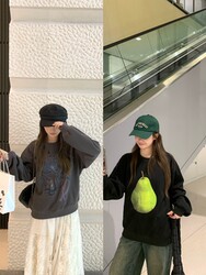 Homemade New arrival Paris Meow Fruit and Vegetable Design pullover Loose Print Sweatshirt Women