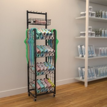 Umbrella and rain gear display rack hotel storage supermarket lobby floor small mobile rack goods with casters