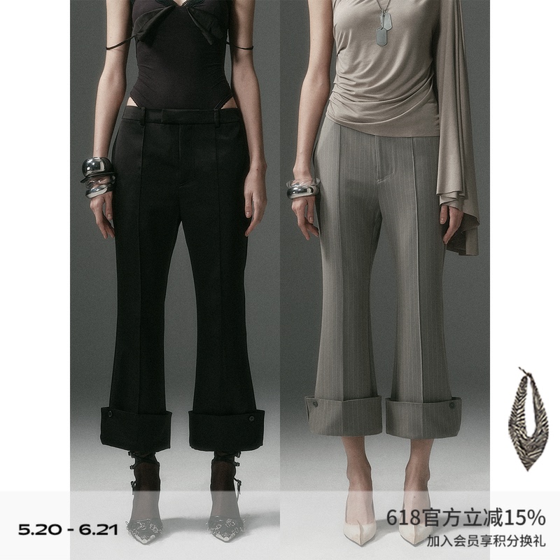 Dionys* Structured Wide-Leg Cropped Flared Trousers with Modern Cuff Design