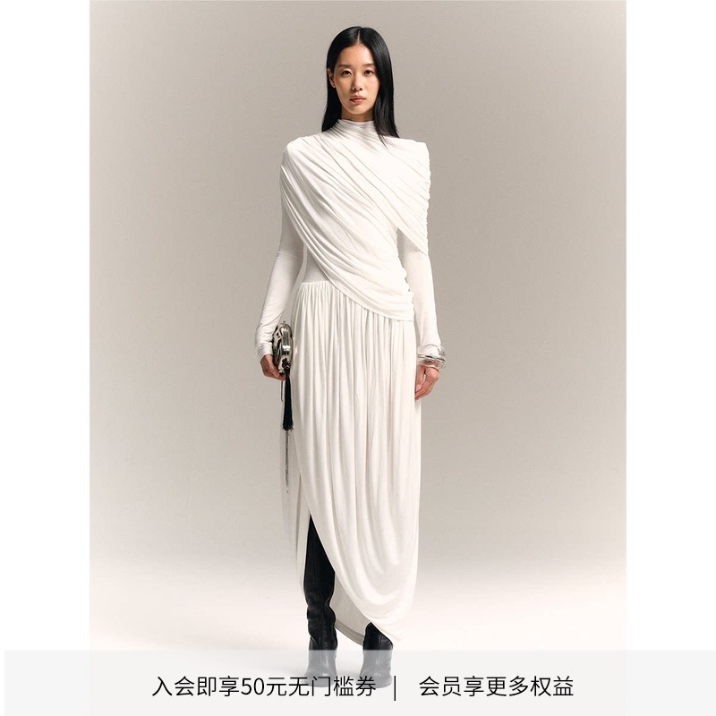 Dionys* Sculptural Pleated Diagonal Wrap-Style Flower Bud Dress Dionys* Sculptural Pleated Diagonal Wrap-Style Flower Bud Dress