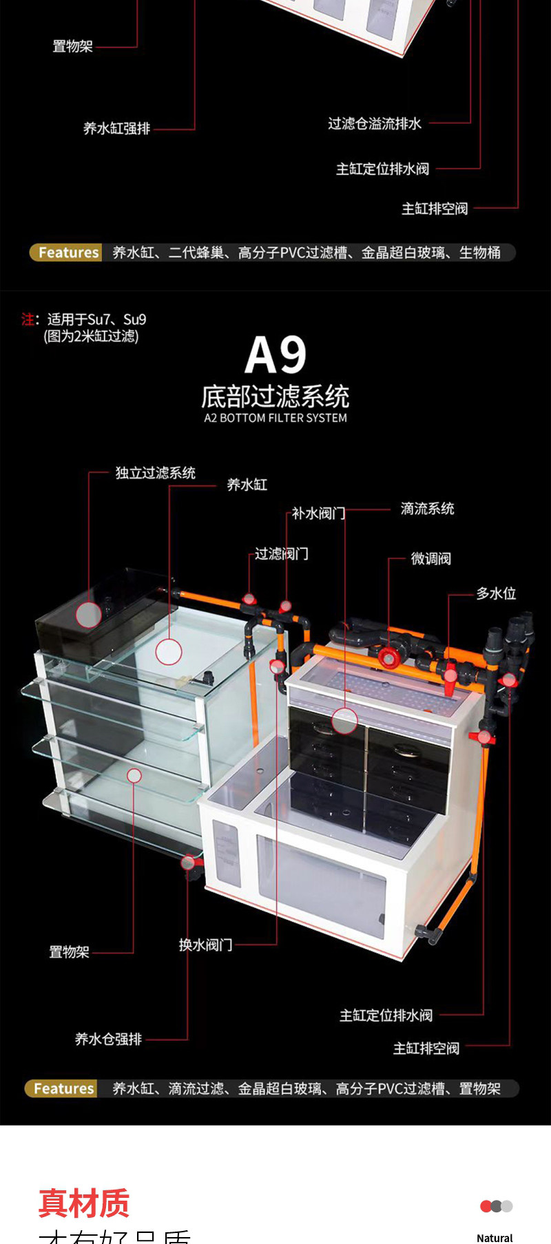 满堂鸿SU9极简不锈钢大型金晶超白鱼缸高分子PVC过滤混养水族缸 detail 19