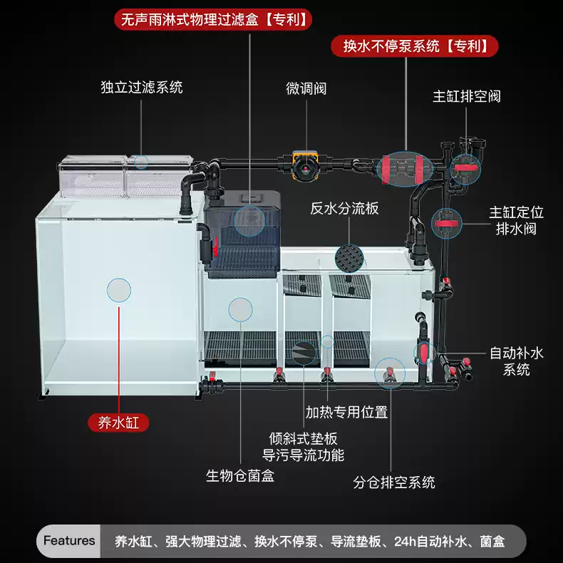 满堂鸿专业混养钢木结构落地鱼缸北美黑胡桃带静音过滤超白玻璃 detail 5