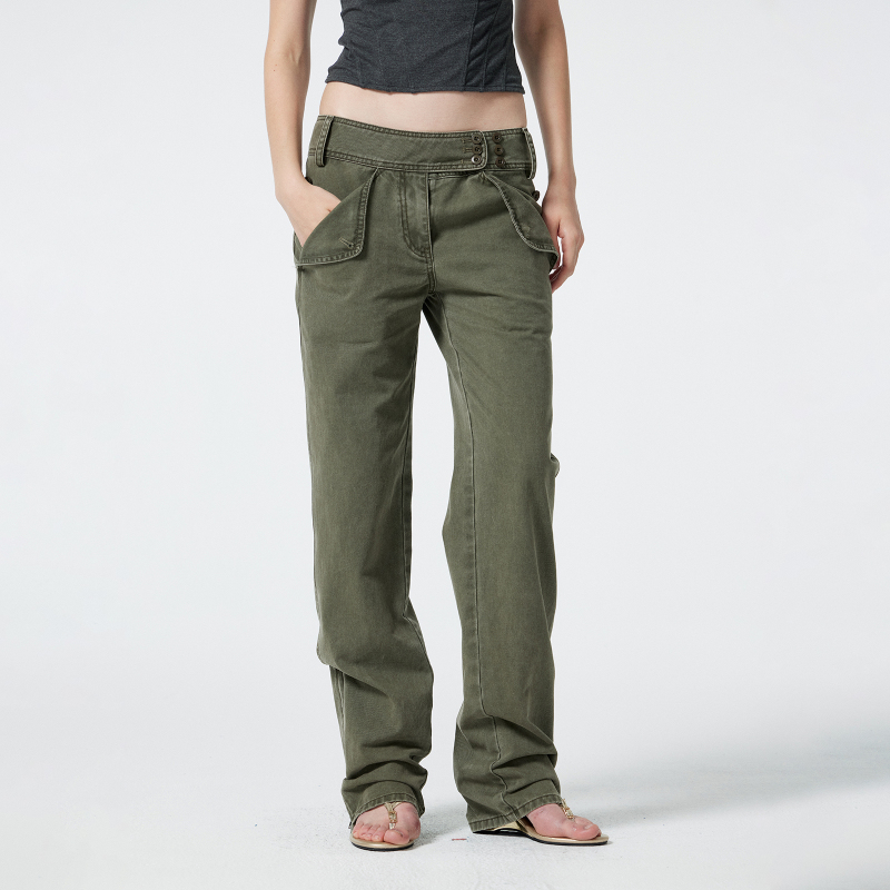 【New Product】Rure Vintage Style Double-Breasted Low-Waist Straight Cargo Pants 【New Product】Rure Vintage Style Double-Breasted Low-Waist Straight Cargo Pants