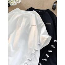 Fat MM extra large size 300 pounds loose short-sleeved T-shirt for women 2024 summer new embroidered half-sleeved Hong Kong style right shoulder top