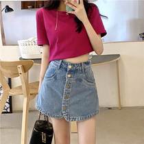 Plus size fat girl high waist denim shorts for women spring and summer new design slimming straight wide leg A-line culottes