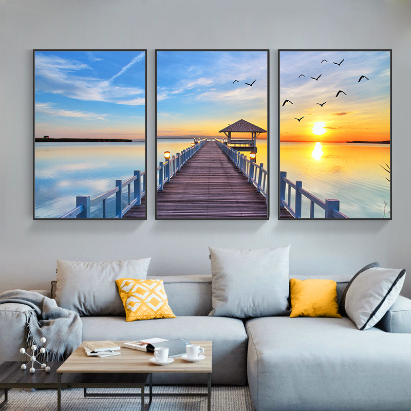 Living Room Decorative Painting Sofa Background Wall No-Drill Hanging Painting Mural Modern Minimalist Landscape Painting Sea Sunrise Living Room Decorative Painting Sofa Background Wall No-Drill Hanging Painting Mural Modern Minimalist Landscape Painting Sea Sunrise