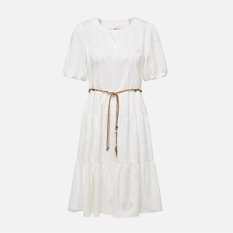 Yajia Same Style White Dress, High-Quality Cotton V-Neck, Waist-Cinching, Slimming, Embroidered A-Line, 2026 Spring/Summer New Model