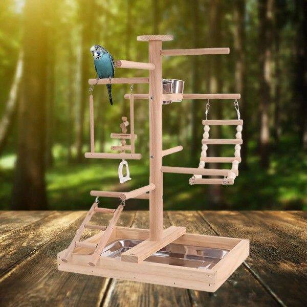Solid Wood Parrot Stand Bird Playing Gym Wooden Gym Playpen