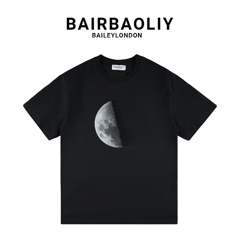 Bairbaoliy High-End Luxury Brand Sparkling Diamond Moon Gradient ins Short-Sleeve T-Shirt Summer Fashion Versatile Round Neck Top
