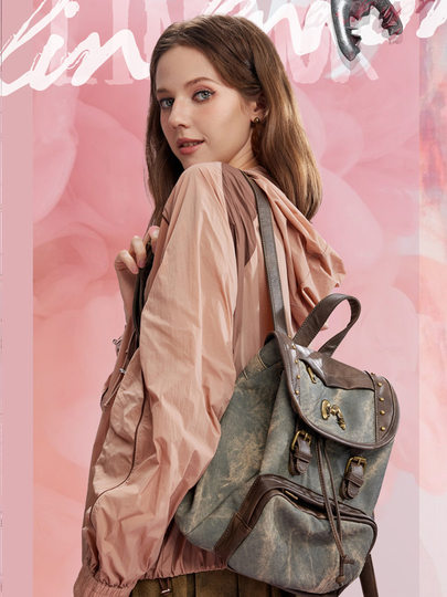 Linkmor通勤时尚复古双肩包百搭小众户外背包高级感千禧机车书包