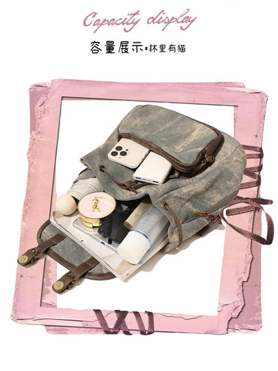 Linkmor通勤时尚复古双肩包百搭小众户外背包高级感千禧机车书包