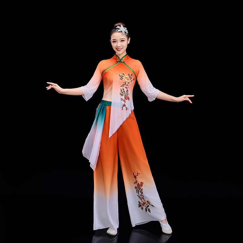 古典舞剧目演出服:女飘逸手绢、舞蹈服装、胶州秧歌服、扇子舞表演服,艺考必备神器!-秧歌服-淘宝百科网