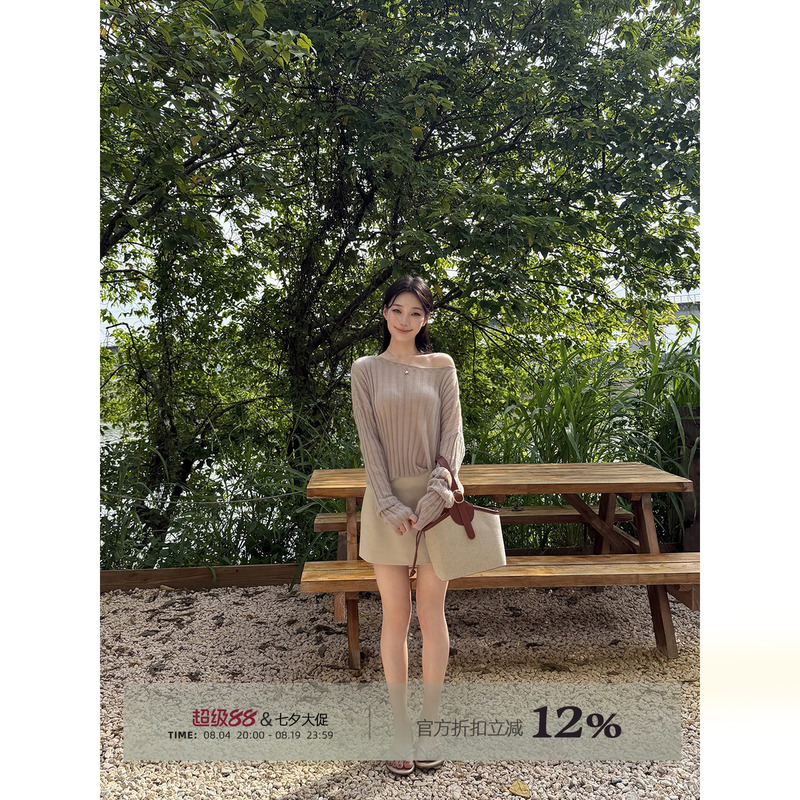 Rosybow Mohair Korean Style Lazy One-Shoulder Top for Women, New Summer Style, Slimming, Elegant, Breathable Knit Top Rosybow Mohair Korean Style Lazy One-Shoulder Top for Women, New Summer Style, Slimming, Elegant, Breathable Knit Top