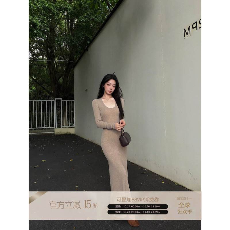 Rosybow Pure Desire Style Long-Sleeved Dress for Women, Early Autumn New Style, High-End, Hip-Hugging, Slim-Fitting, Slimming Long Dress