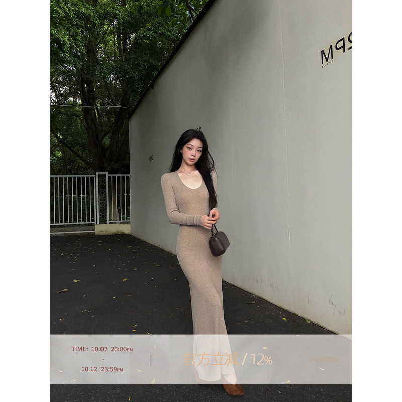 Rosybow Pure Desire Style Long-Sleeved Dress for Women, Early Autumn New Style, High-End, Hip-Hugging, Slim-Fitting, Slimming Long Dress