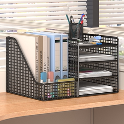 Office Desk Storage Rack File Organizer File Storage Box Office Supplies Collection Multi-Layer File Rack A4 File Frame Folder Document File Organizer Iron Metal Book Stand