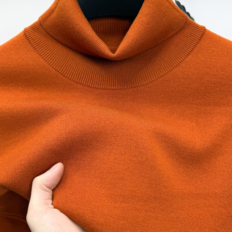 Machine Washable Double Turtleneck Sweater for Men, Winter Solid Color Wool Sweater, Thickened Warm Top, Knitted Base Layer