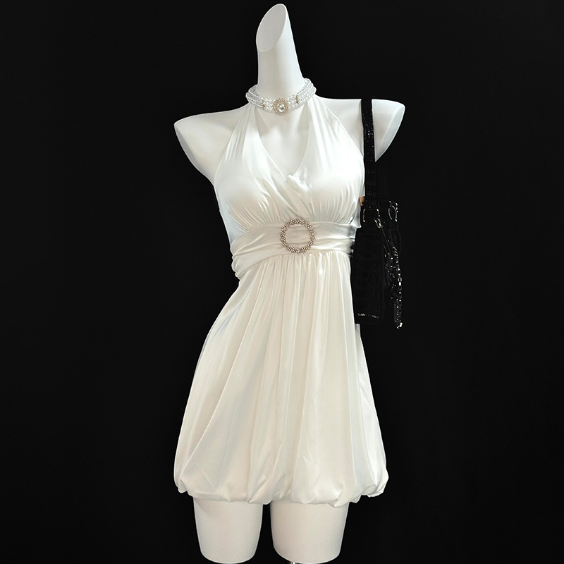 Gothic Rose Original Vintage Beautiful Unique Halter Dress for Women, Slimming and Elegant White Strap Dress