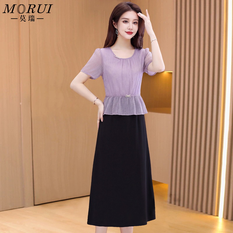 Guangzhou Shisanxing Chanel-Style Faux Two-Piece Dress for Women, Summer Hot Trend, Age-Reducing, Suitable for Mothers, Wedding Banquet Dress Guangzhou Shisanxing Chanel-Style Faux Two-Piece Dress for Women, Summer Hot Trend, Age-Reducing, Suitable for Mothers, Wedding Banquet Dress