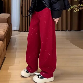 New 2025 High-Waisted Wide-Leg Sweatpants for Women, Sequined, Stylish, Slimming, Fashionable, Versatile, Thickened for Autumn and Winter, Scimitar Pants