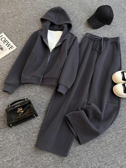 2025 Fashionable Two-Piece Casual Outfit Hooded Sweatshirt Spring and Autumn Sports Suit Women's New Stylish Wide-Leg Pants
