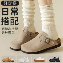 Dui Dui Socks Solid Color Socks Womens Spring and Autumn Mid-Tube Cotton Socks Japanese Boneless Sock Covers Casual and Versatile Y2K One Sock Two Wear