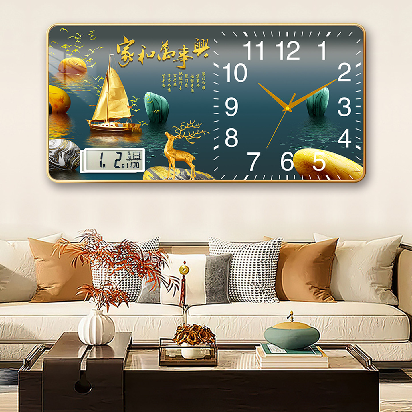 Clock Wall Hanging Living Room Decorative Painting Wall Clock Home Quartz Clock Silent Calendar Modern Bedroom Clock Wall Hanging Watch