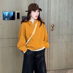 European Fashion Design Half-Zip Hooded Sweatshirt for Women, New Autumn and Winter Style, Lazy Style, Loose Casual Hoodie Top