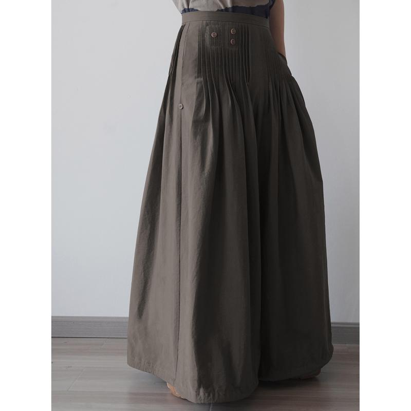 Loose-Fitting Design Wide-Leg Pants with Adjustable Cuffs, Pleated Waistband, Quilted Details, Niche Spring and Autumn Style