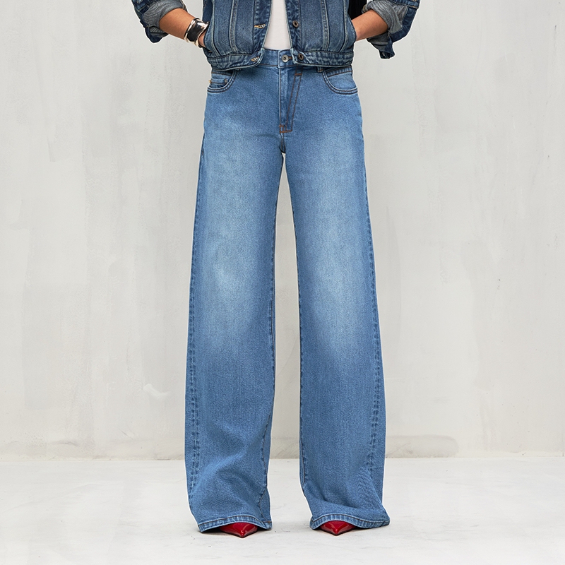 Cdou A2 Stretch Fit Straight Leg Jeans Pure Glacier Blue Vintage Versatile Mid-High Waist