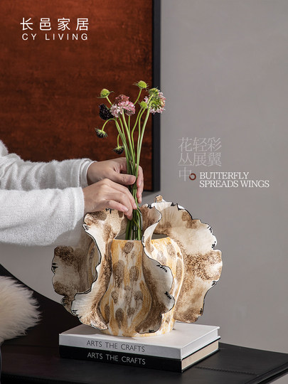 长邑 原创彩绘陶瓷花瓶摆件客厅插花创意家居装饰品高档艺术花器