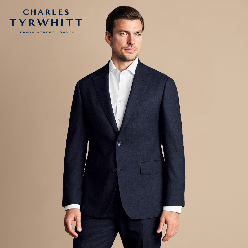 Charles Tyrwhitt Slim-Fit Navy Blue Rice Check Texture High-End Business Series Suit Jacket