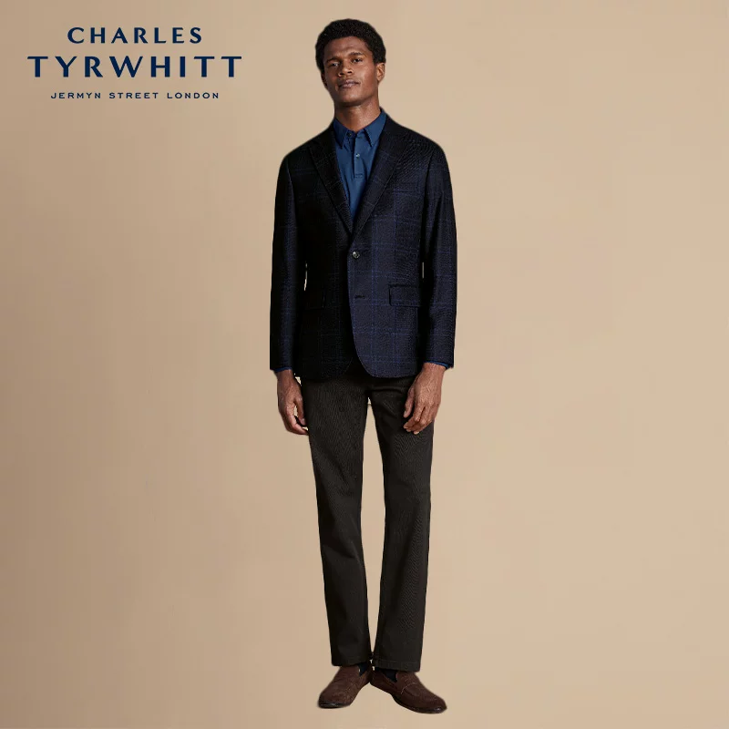Пиджак из темно-синей шерсти CHarles Tyrwhitt, мужской костюм, облегающий, французский стиль