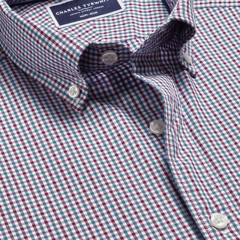 [Brand Welfare Area] CHARLES TYRWHITT Рубашка Slim Fit pink blue мини в клетку без глажки Poplin