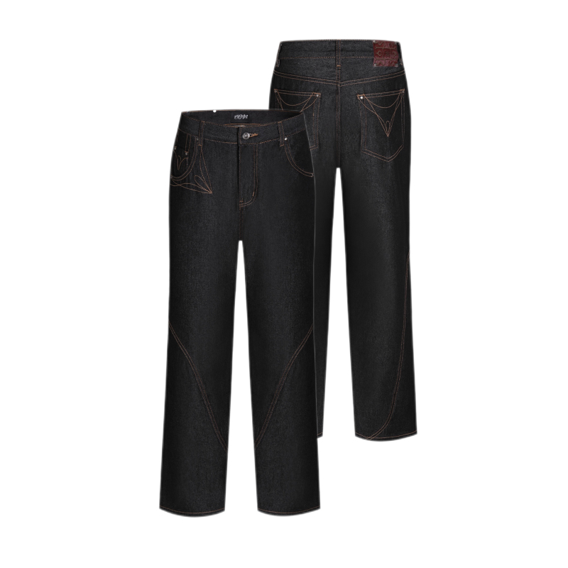 Ocaa “Thorn” Embroidery Pattern Cut Piece Cleanfit Straight-Leg Slightly Flared Horsehair Leather Brand Original Cowhide